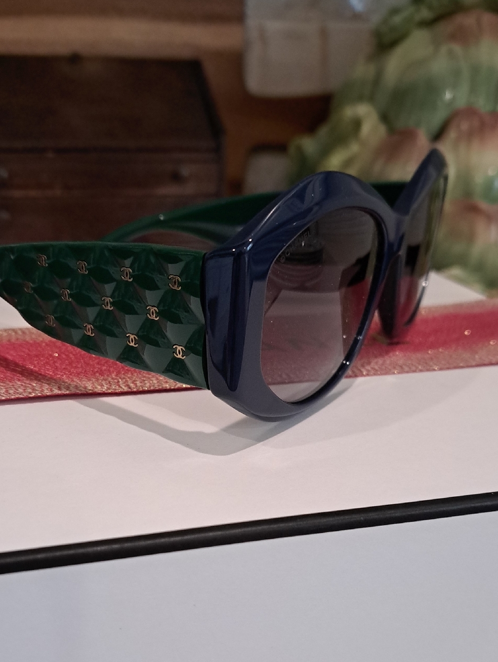 NIB Chanel Navy & Green Sunglasses